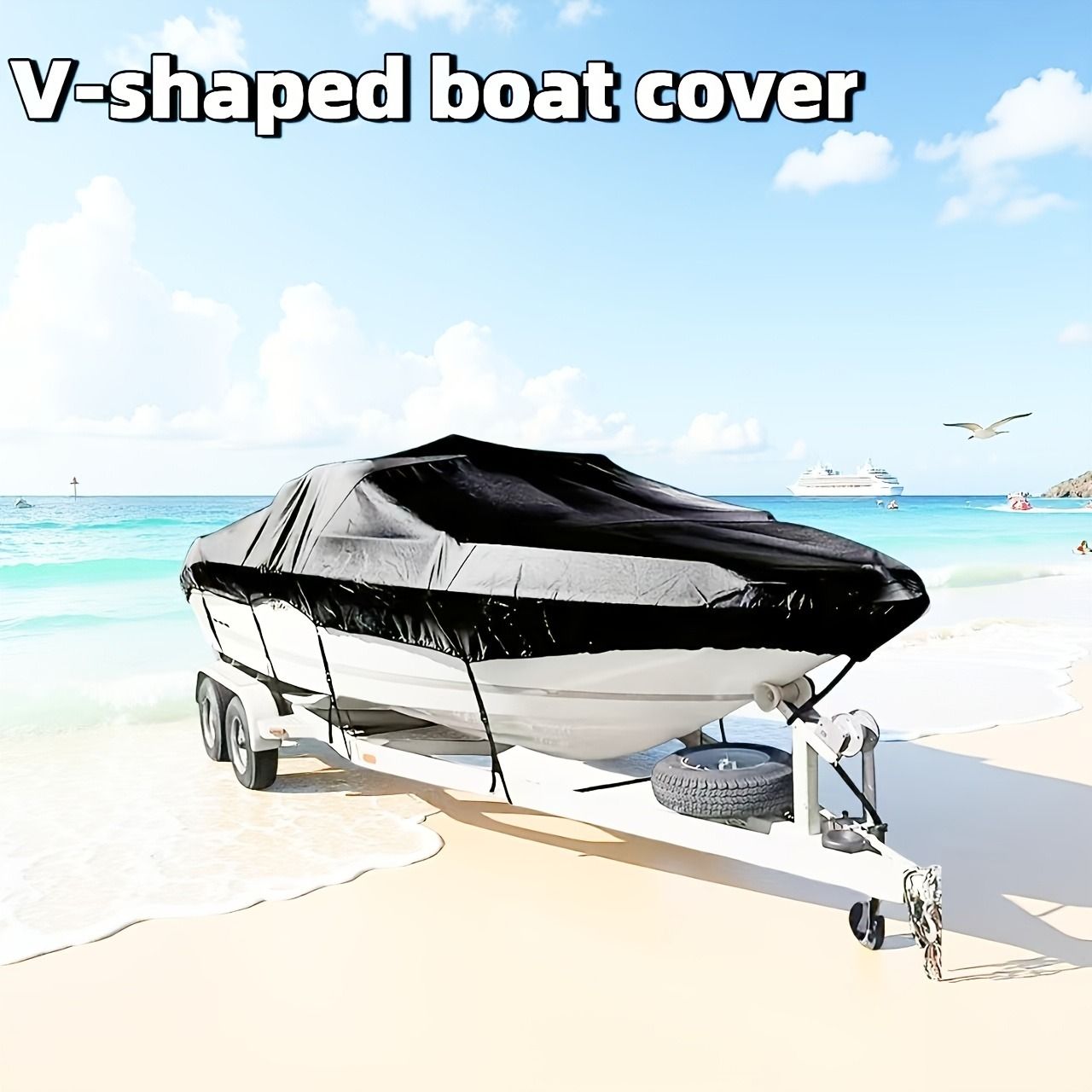 Trailerable Boat Cover – 600DHeavy Duty Waterproof Tarp with Storage Bag, Designed for V-Hull, Fish & Ski, Runabout, Bass & Fishing Boats,20-22FTSilver