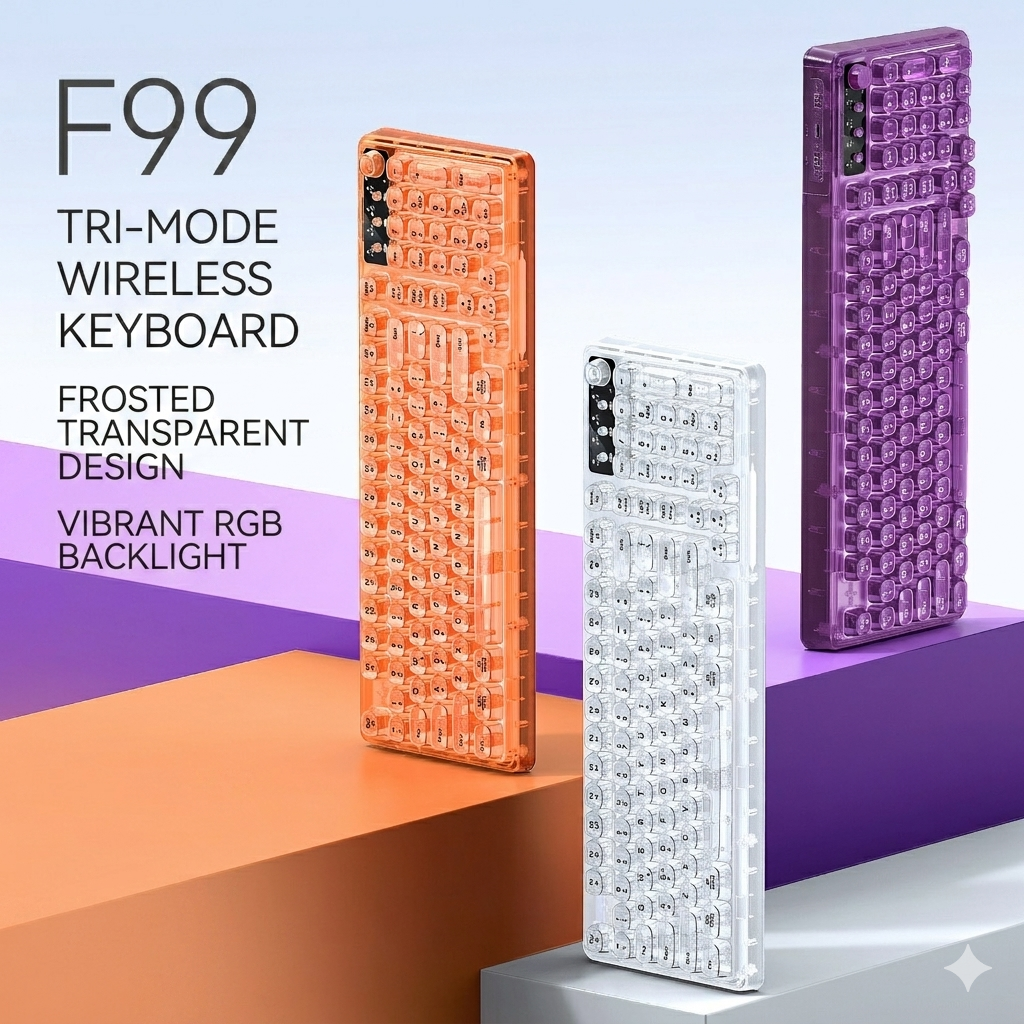 Tri-Mode Wireless Mechanical Keyboard, Bluetooth 5.0/2.4G/USB-C, 96% Layout RGB Backlit Keyboard, Hot Swappable Quiet Switch, Programmable Keys, Multi-Device for PC Mac iOS Android,Stealth Red
