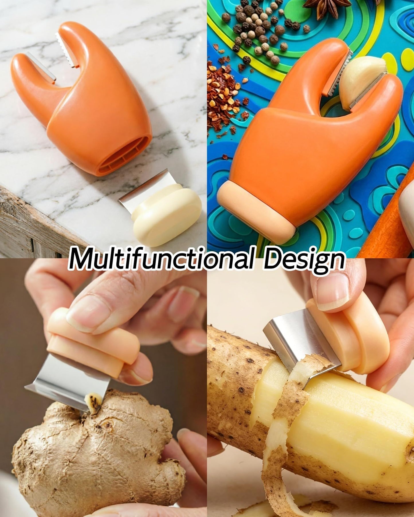 2-Pack 2-in-1 Stainless Steel Garlic Peeler Skin Remover, Multifunctional Efficient Vegetable Peeler for Carrots, Ginger, Kitchen Tool That Avoids Garlic Smell on Your Hands（Beige）