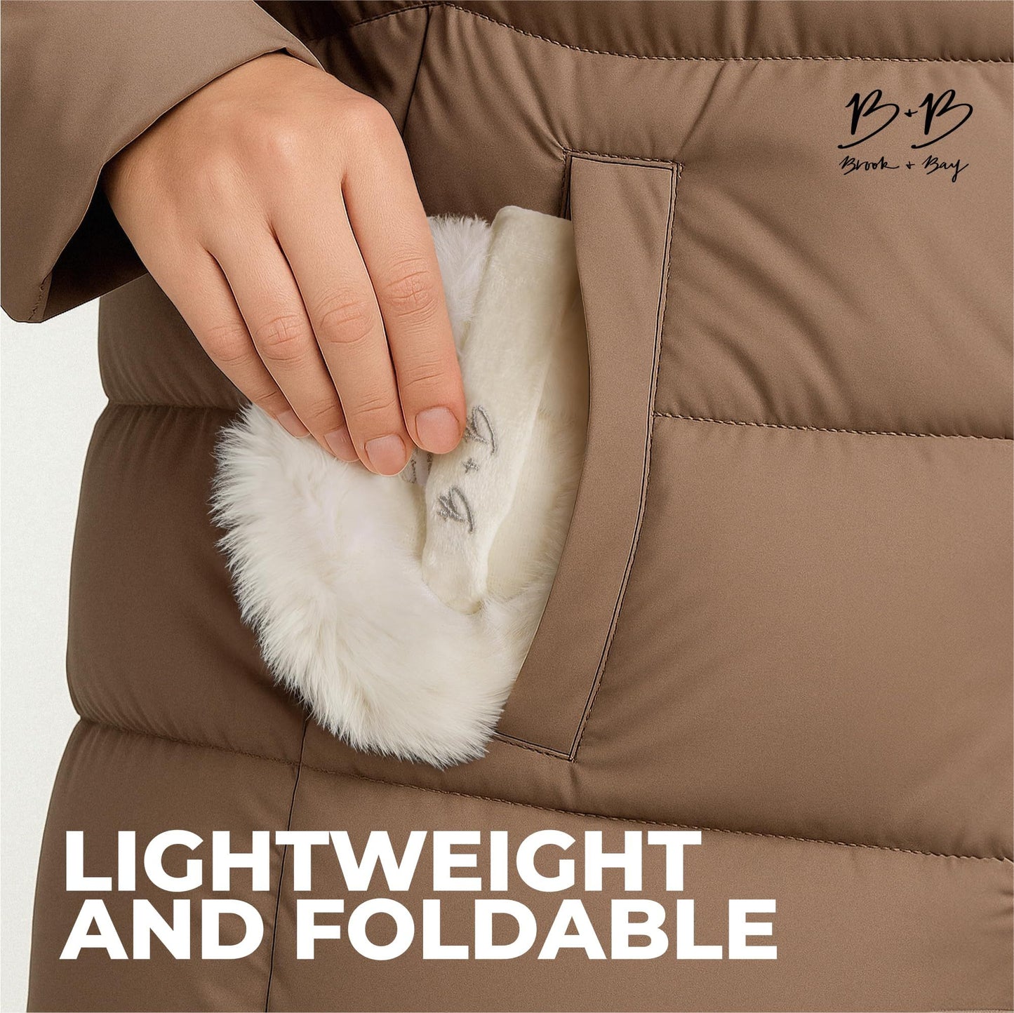 White fluffy Plush Winter Ear Muffs for Women, Foldable Soft Ear Warmers Windproof Thermal Earmuffs for Cold Weather Outdoor Daily Wear
