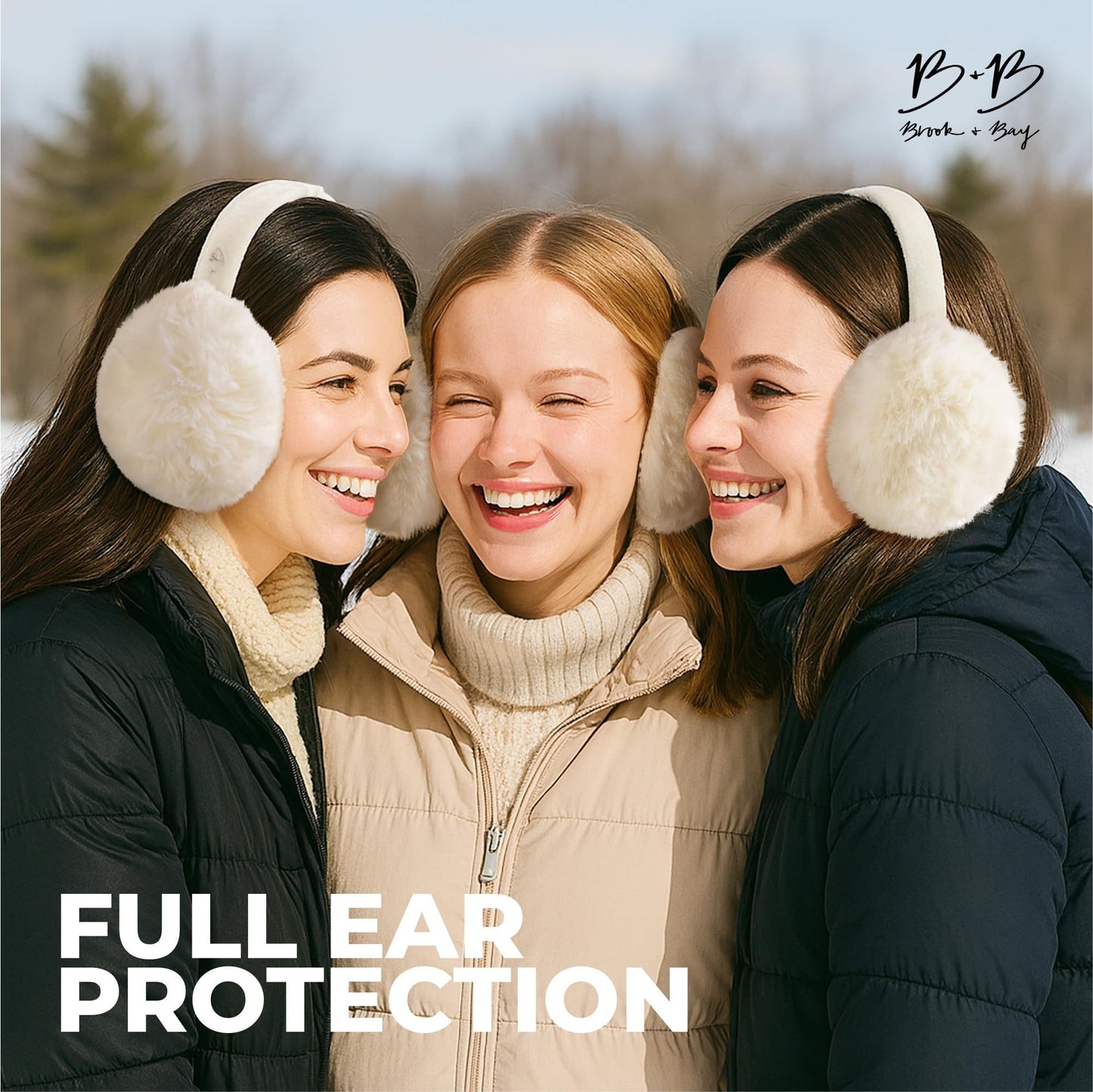 Khaki fluffy Plush Winter Ear Muffs for Women, Foldable Soft Ear Warmers Windproof Thermal Earmuffs for Cold Weather Outdoor Daily Wear