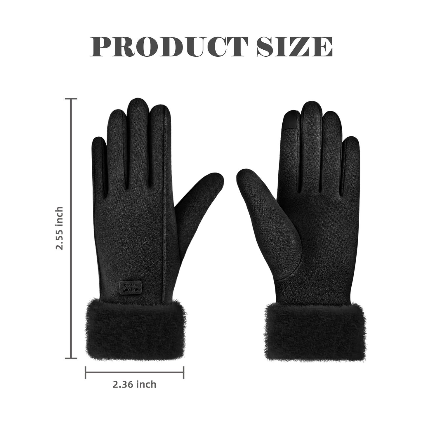 Gloves for Women Girl, Winter Touch Screen, Comfortable and Warm Double-Sided Velvet Lining Thickened Warm Glove,Black