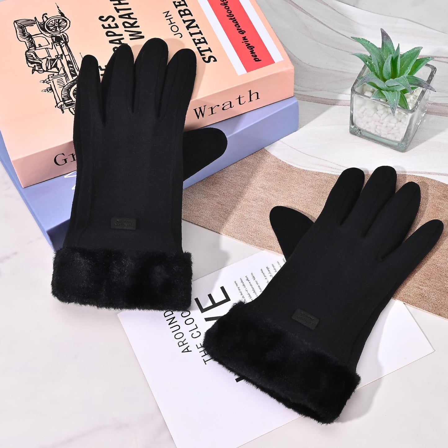 Gloves for Women Girl, Winter Touch Screen, Comfortable and Warm Double-Sided Velvet Lining Thickened Warm Glove,Black