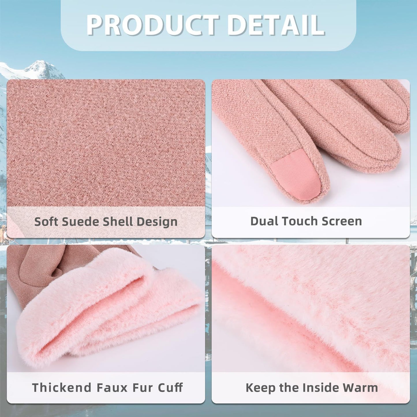 Gloves for Women Girl, Winter Touch Screen, Comfortable and Warm Double-Sided Velvet Lining Thickened Warm Glove,Pink