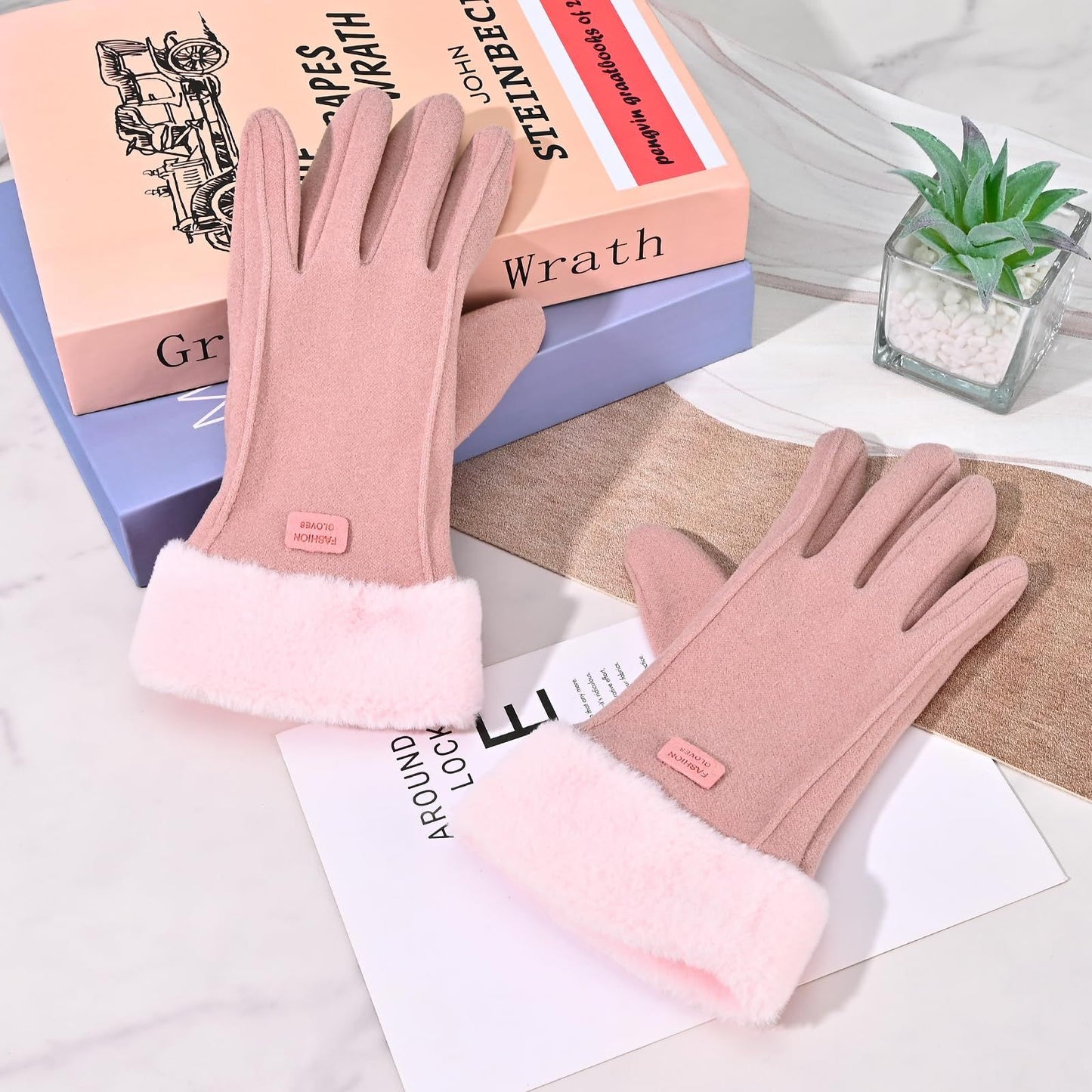 Gloves for Women Girl, Winter Touch Screen, Comfortable and Warm Double-Sided Velvet Lining Thickened Warm Glove,Pink
