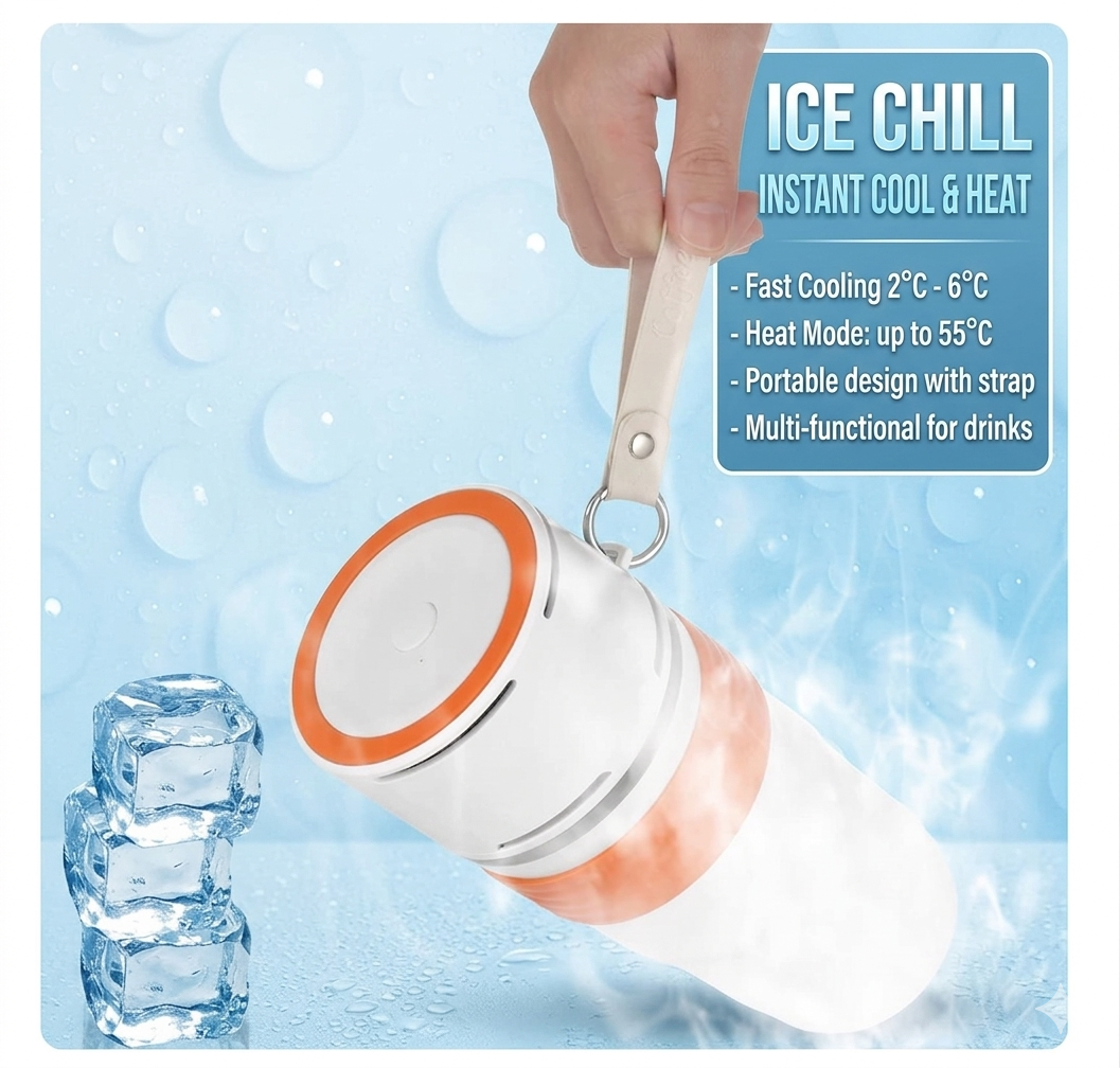 USB Heated & Cooling Smart Cup, Fast Cooling 0–10°C & Heating Up to 50°C, Portable Thermostatic Cold & Hot Cup, Car Office Travel Use, USB Powered Beverage Cooler & Warmer, Works with Power Bank & Car Charger,Grey