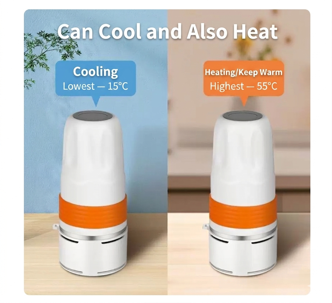 USB Heated & Cooling Smart Cup, Fast Cooling 0–10°C & Heating Up to 50°C, Portable Thermostatic Cold & Hot Cup, Car Office Travel Use, USB Powered Beverage Cooler & Warmer, Works with Power Bank & Car Charger,Grey
