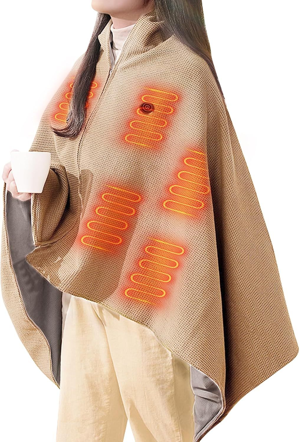 USB Power Supply Electric Heated Blanket Shawl Portable Wearable Heated Throw 3 Heat Levels Machine Washable Cozy 62x32 Inches,Apricot