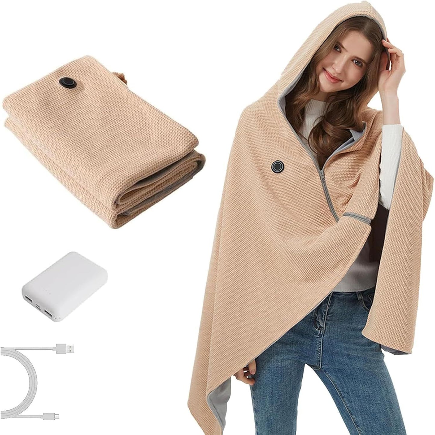 USB Power Supply Electric Heated Blanket Shawl Portable Wearable Heated Throw 3 Heat Levels Machine Washable Cozy 62x32 Inches,Green