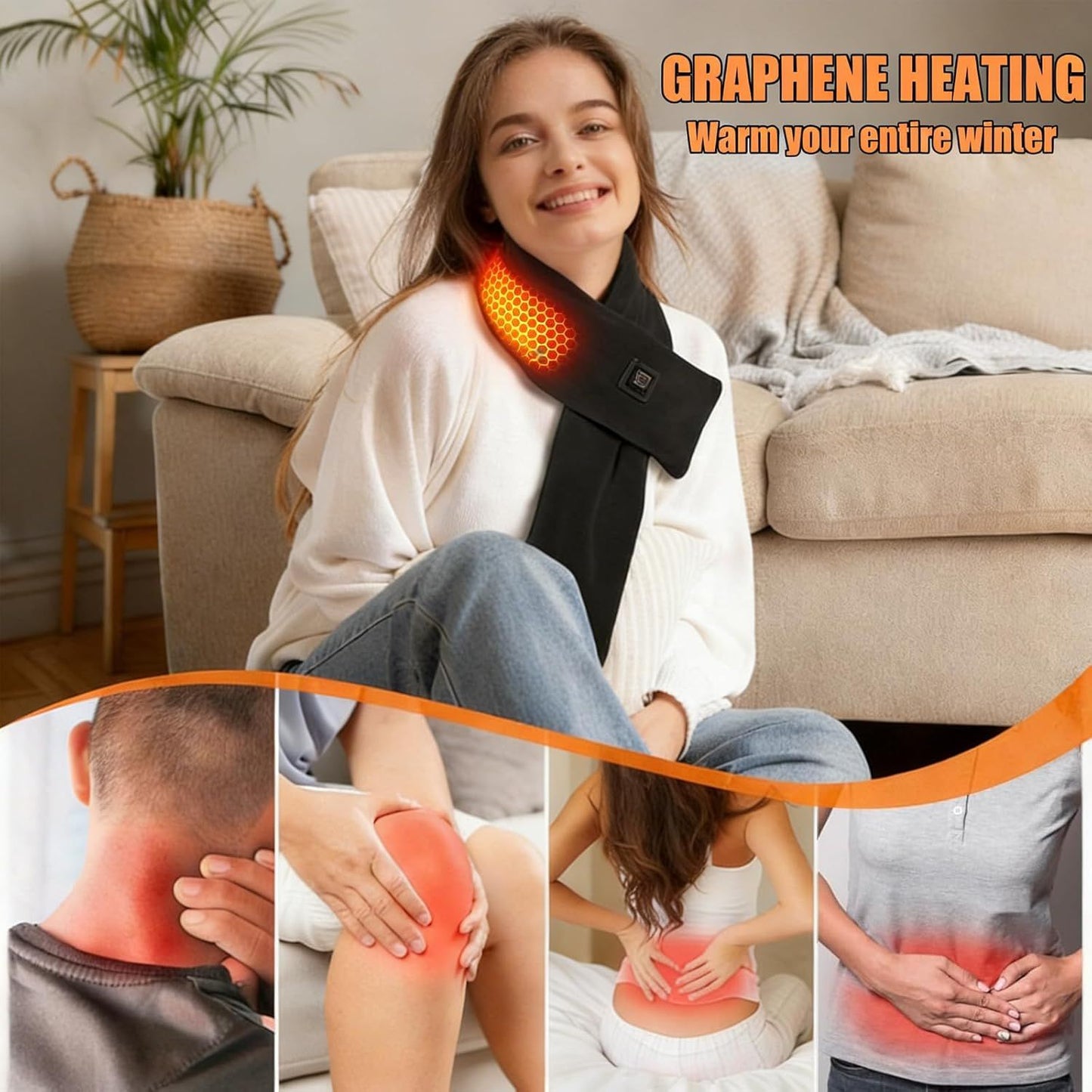 Heated Scarf for Women & Men, Rechargeable Neck Heating Wrap with 3 Heat Settings, Portable Electric Neck Warmer, Fast Heating for Office, Outdoor Winter Warm Gift,Grey