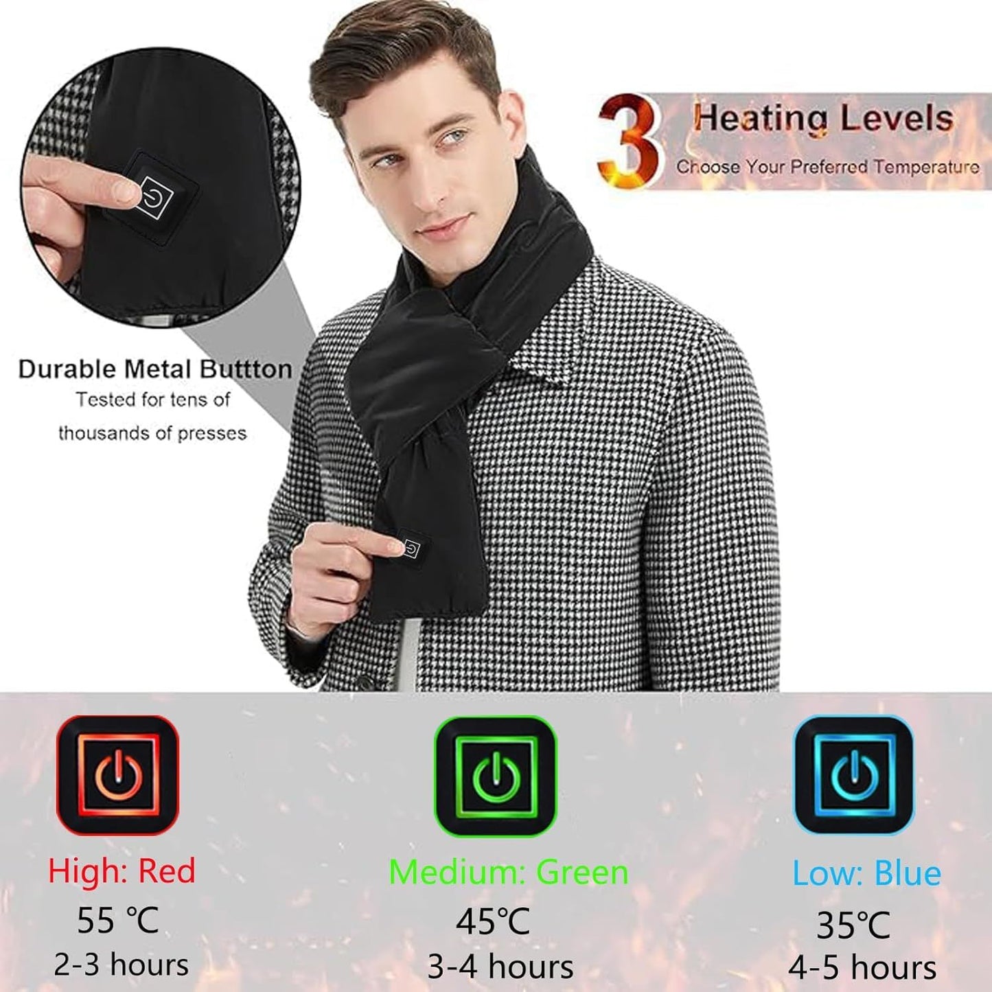 Heated Scarf for Women & Men, Rechargeable Neck Heating Wrap with 3 Heat Settings, Portable Electric Neck Warmer, Fast Heating for Office, Outdoor Winter Warm Gift,Red