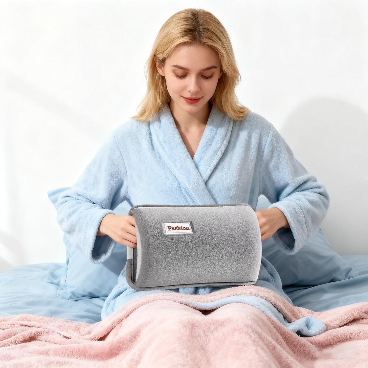 Hot Water Bottle with Rechargeable Plush Cover for Cramps Relief, Warm Heating Pad for Abdomen Back Foot, Soft Hand Warmer for Women Kids Home Office School Winter Reusable Heat Therapy Bag(grey)