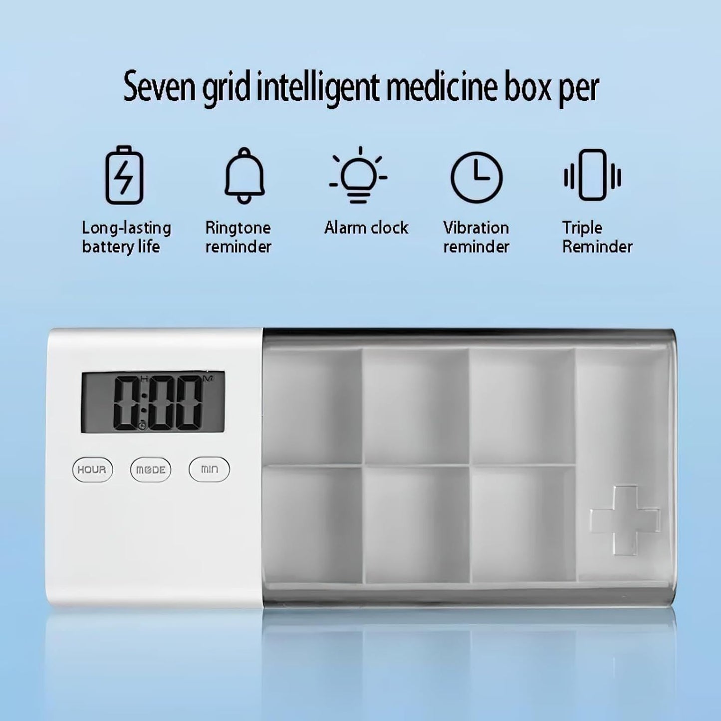 7-Day Smart Pill Organizer with Timer & Alarm – Intelligent Medication Reminder Box with Vibration, Beep Alerts, USB Rechargeable Portable Electronic Pill Case for Elderly & Travel(grey)