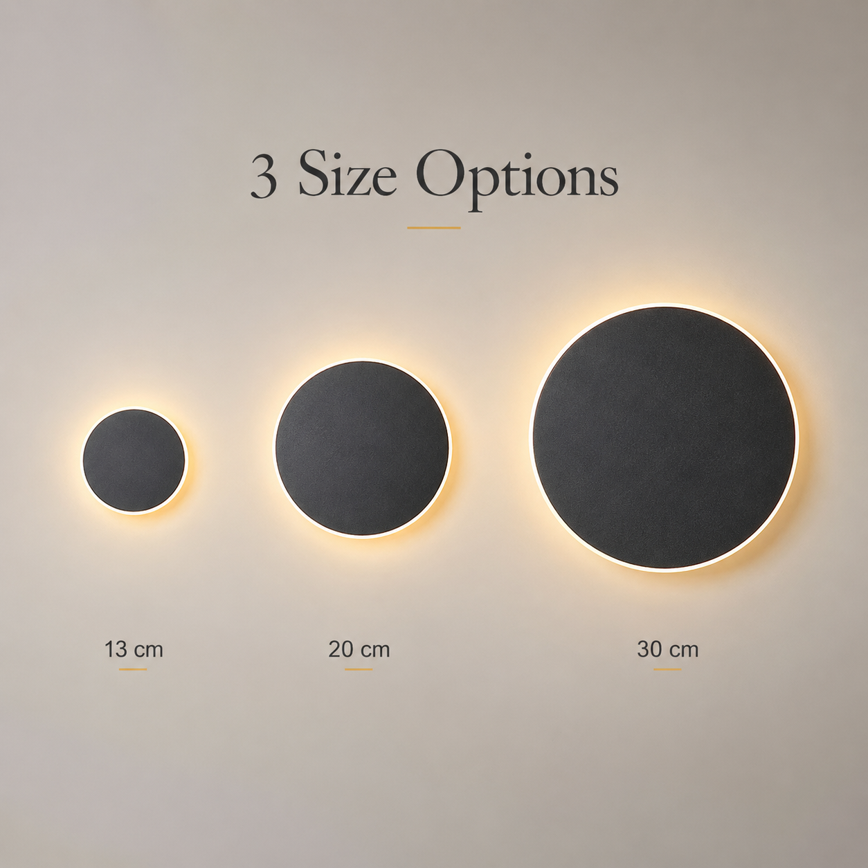Magnetic Round Wall Lamp 20cm Black, 10W Rechargeable LED Wall Sconce with Touch Control, 3-Color Light, Battery Powered Modern Disc Wall Light for Bedroom Hallway Living Room