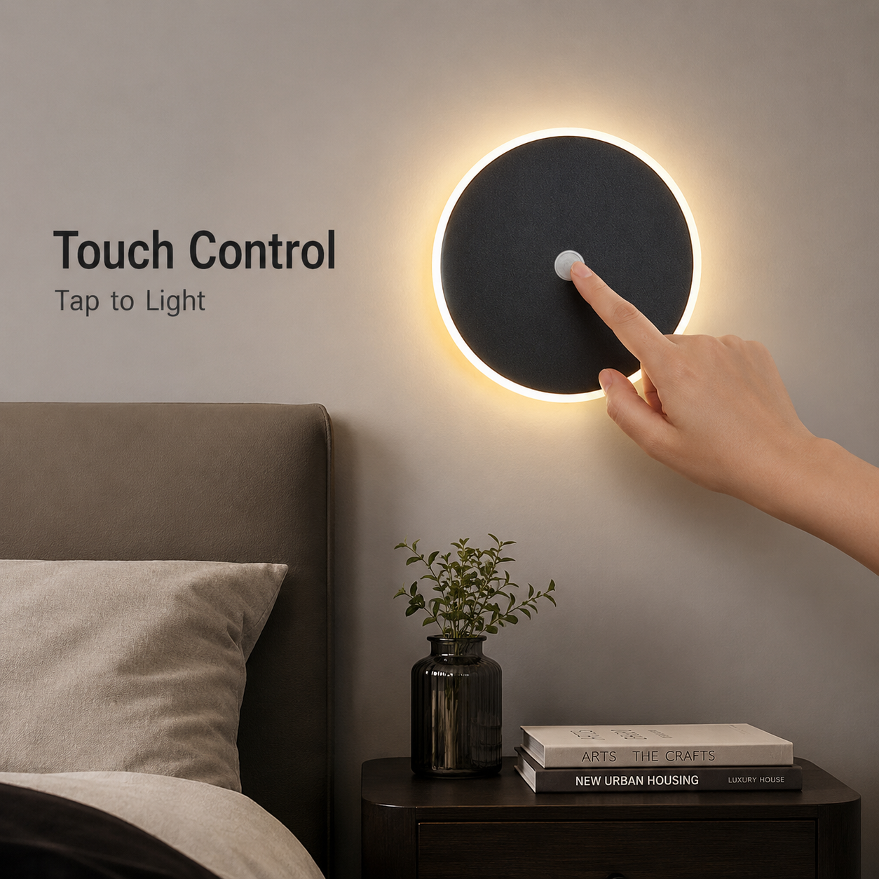 Magnetic Round Wall Lamp 30cm White, 17W Rechargeable LED Wall Sconce with Motion Sensor, 3-Color Light, Battery Powered Modern Disc Wall Light for Hallway Entryway Bedroom