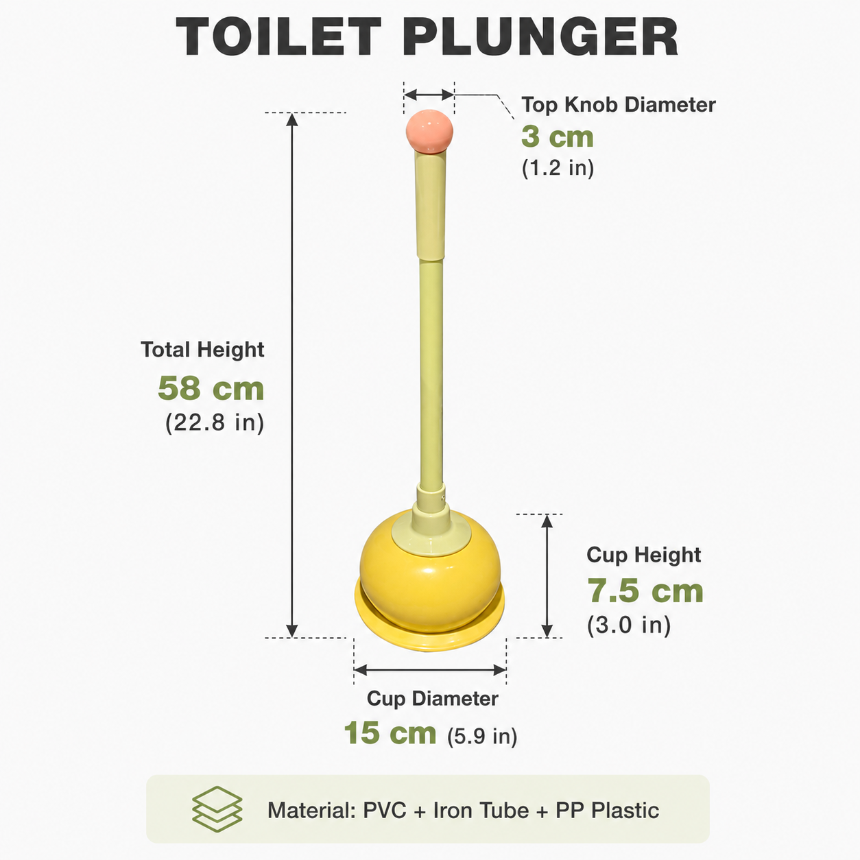 Toilet Plunger, Long Handle Bathroom Plunger with Strong Suction Cup, Non-Scratch Drain Plunger for Toilet, Kitchen Sink, Bathroom Drain, Bathtub and Shower, Cute Freestanding Clog Remover, Green