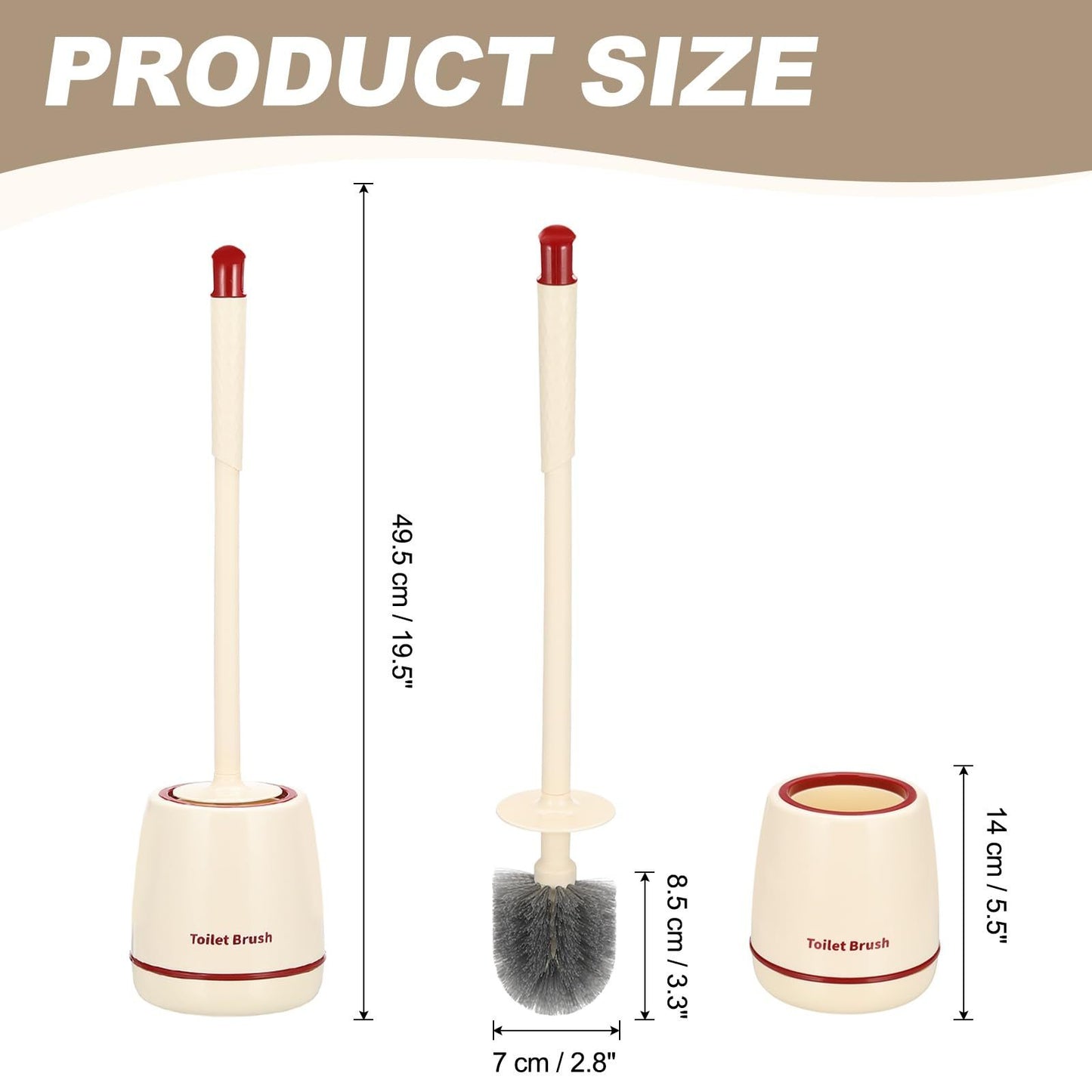 Toilet Brush with Holder Red, Bathroom Toilet Bowl Cleaning Brush Set with Long Handle and Durable Bristles