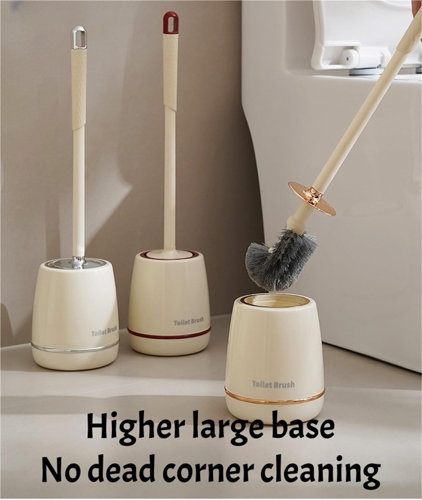 Toilet Brush with Holder Silver, Modern Toilet Bowl Cleaner Set with Sturdy Base and Deep Cleaning Bristles
