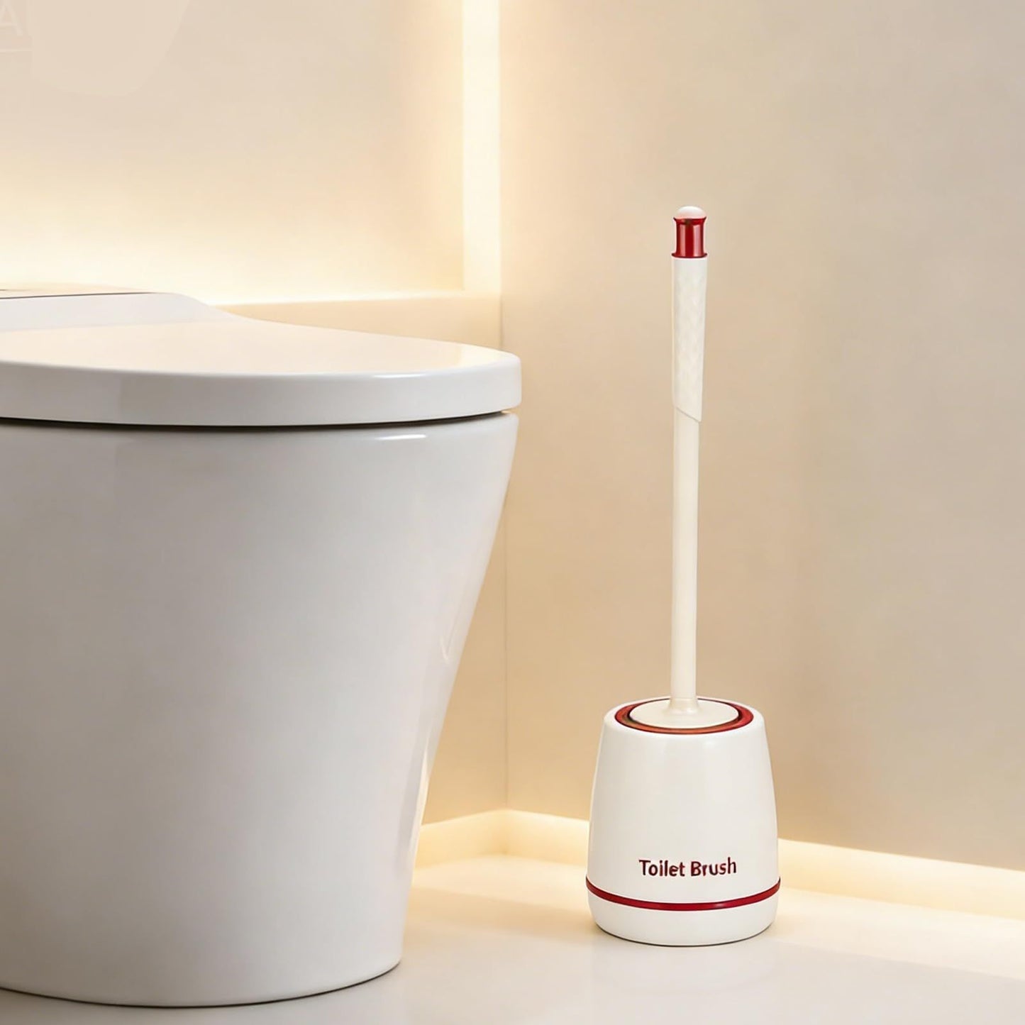 Toilet Brush with Holder Gold, Stylish Bathroom Toilet Cleaner Brush Set with Long Handle and Storage Holder