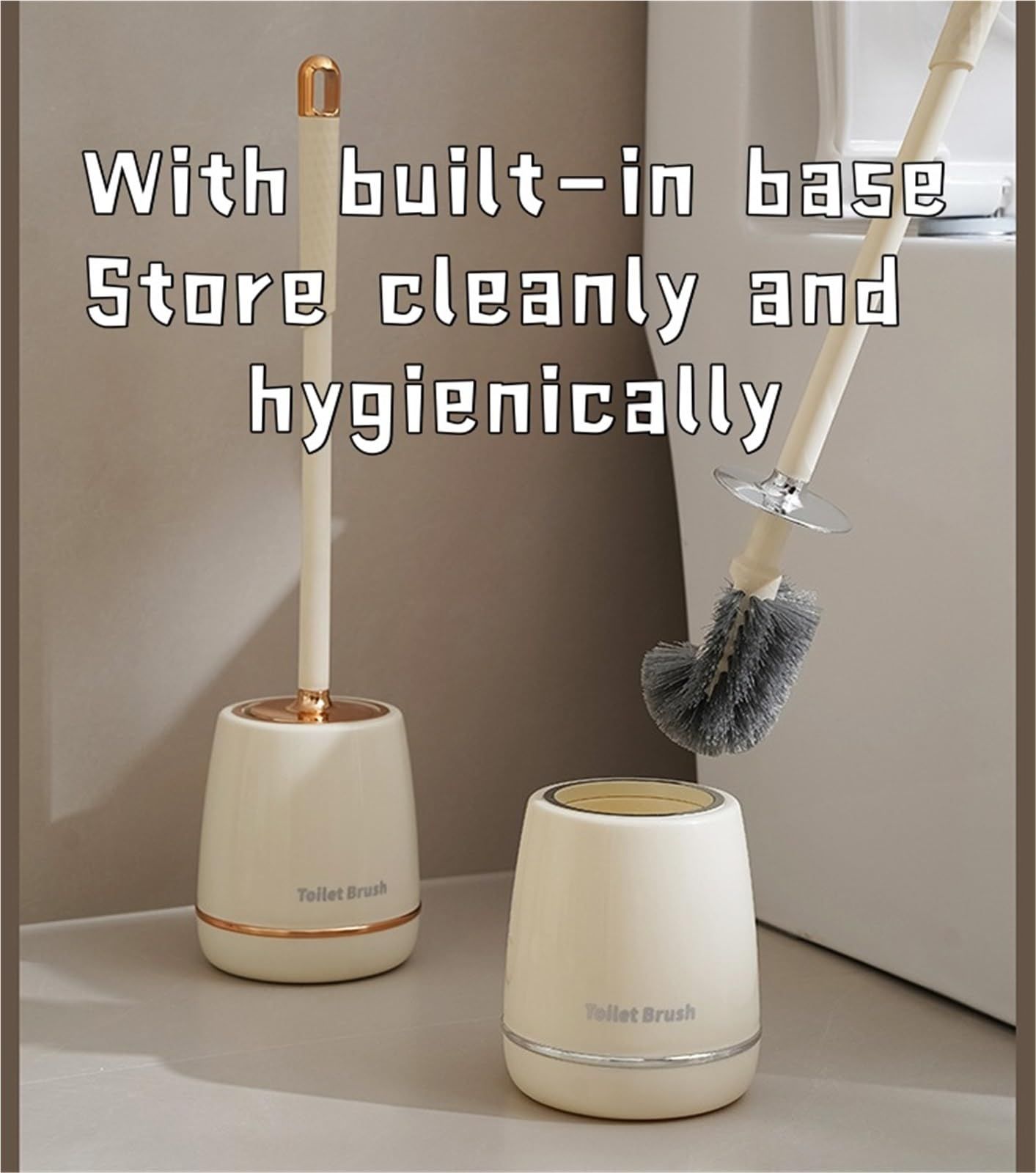 Toilet Brush with Holder Gold, Stylish Bathroom Toilet Cleaner Brush Set with Long Handle and Storage Holder