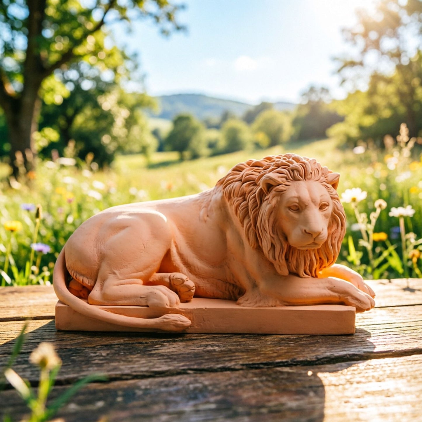 Classic Reclining Lion Sculpture Minimalist Yellow Plaster Desk Ornament for Living Room, Study, or Office Decoration