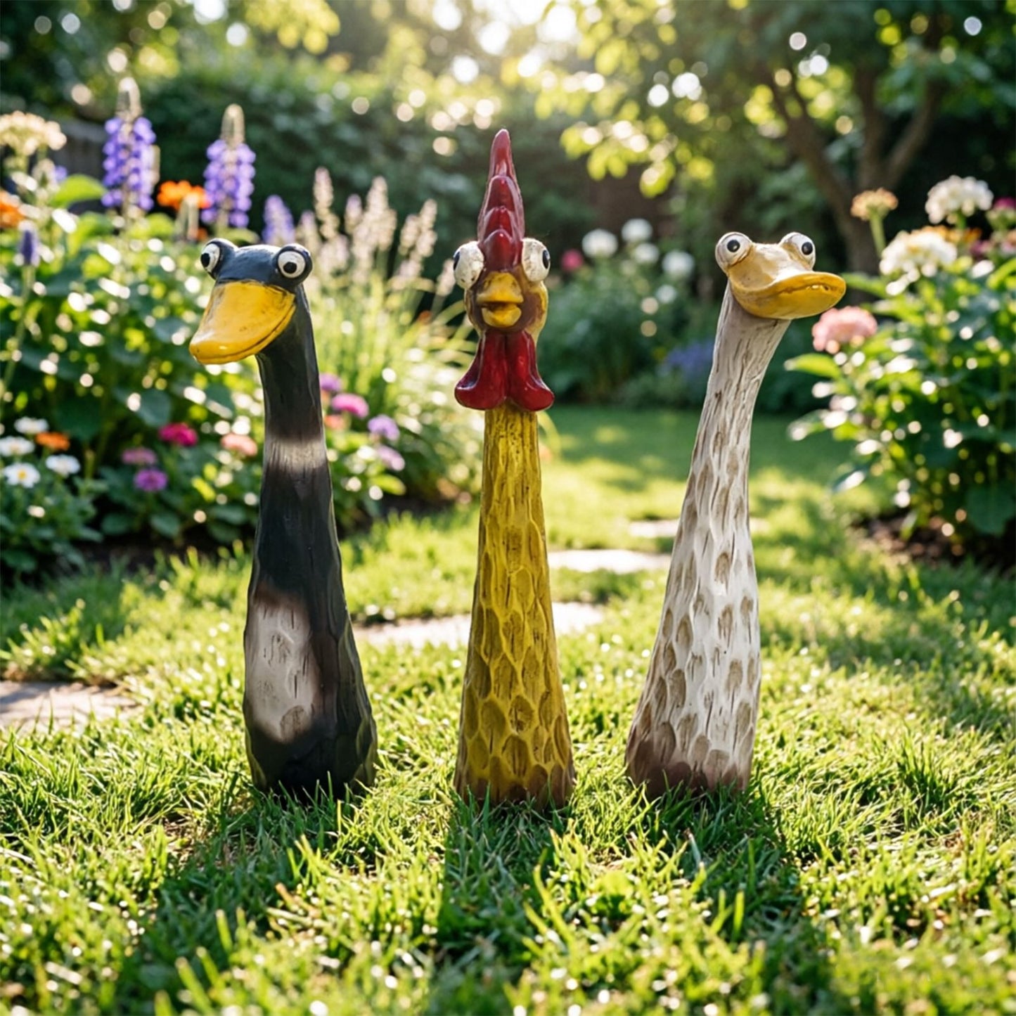 Outdoor Garden Deco Goose Resin Animal Statues, Fun Lawn Ornaments for Farmhouse or Microlandscape Design, Weatherproof & Durable