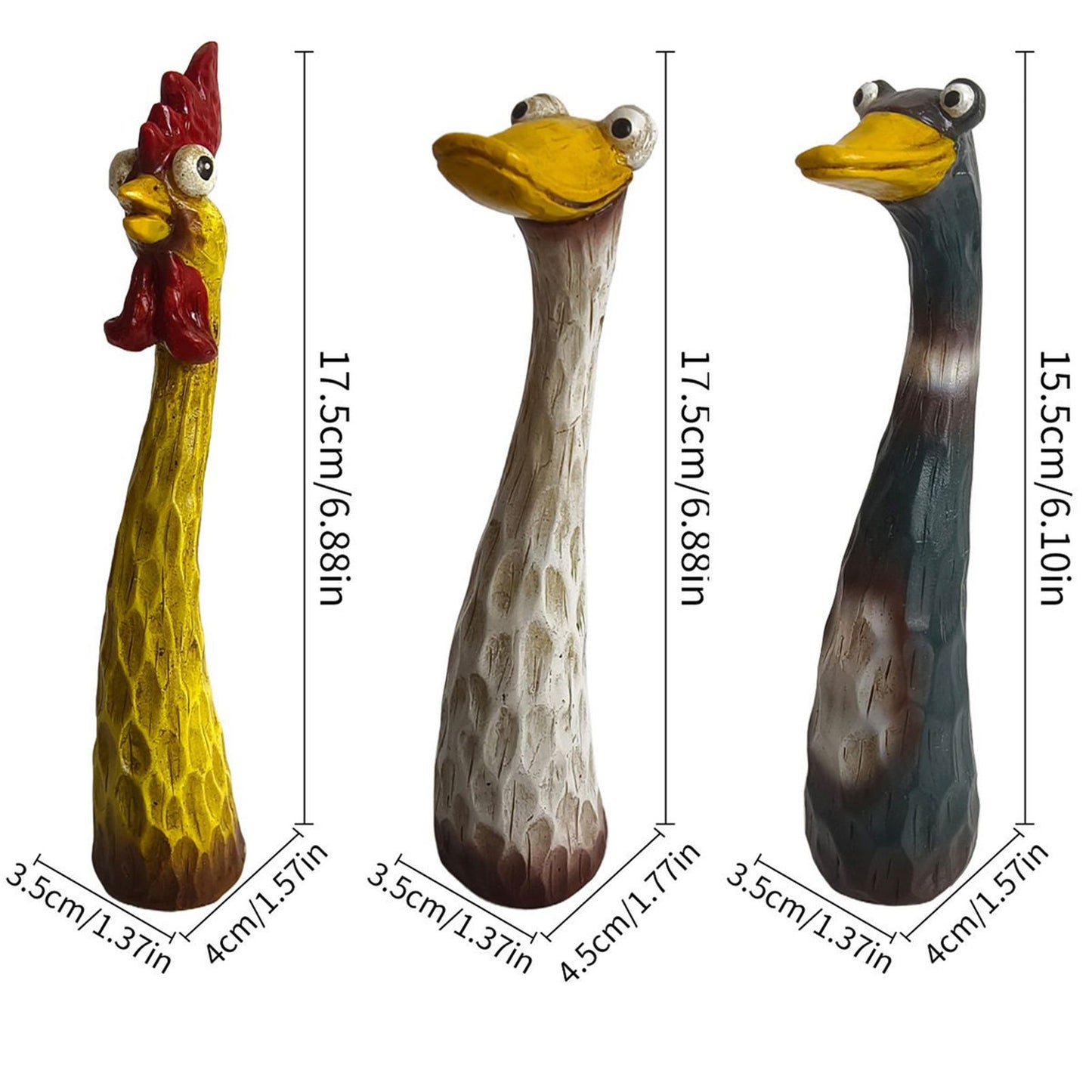 Outdoor Garden Decor Chicken, Duck & Goose Resin Animal Statues, Fun Lawn Ornaments for Farmhouse or Microlandscape Design, Weatherproof & Durable
