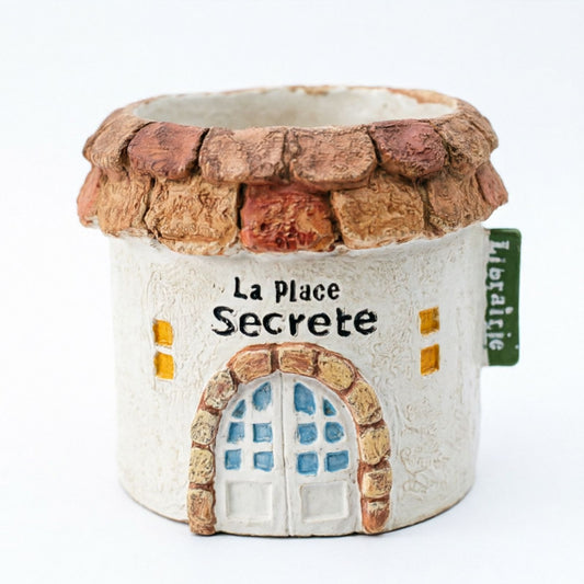 Mini Resin Round Cottage House Planter French Country Style Succulent Pot with Drainage Hole, Rustic Garden Decor for Indoor/Outdoor Desktop, Small House-Shaped Flower Pot