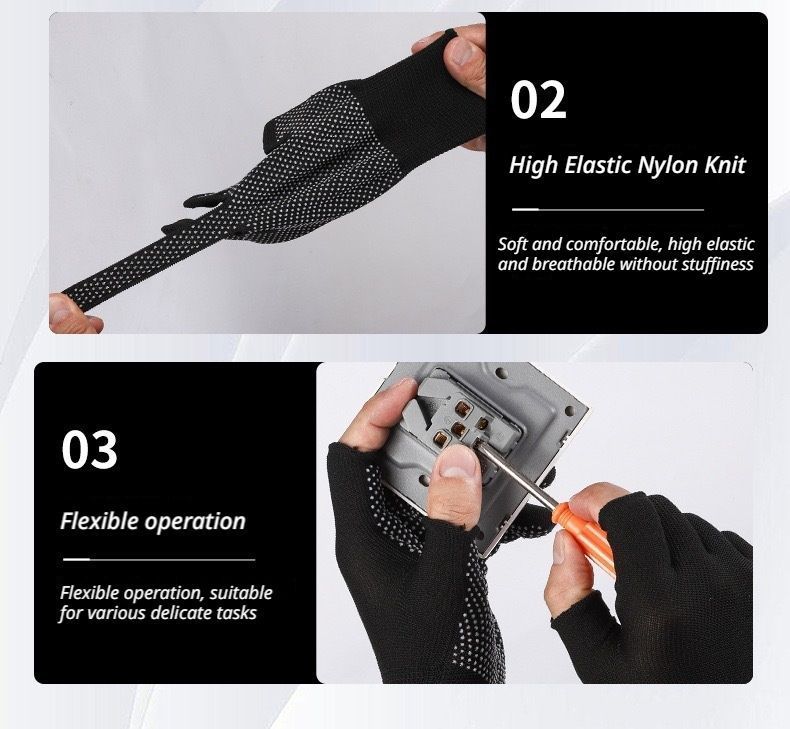 10-Pairs Nylon Work Gloves-Black Full Finger