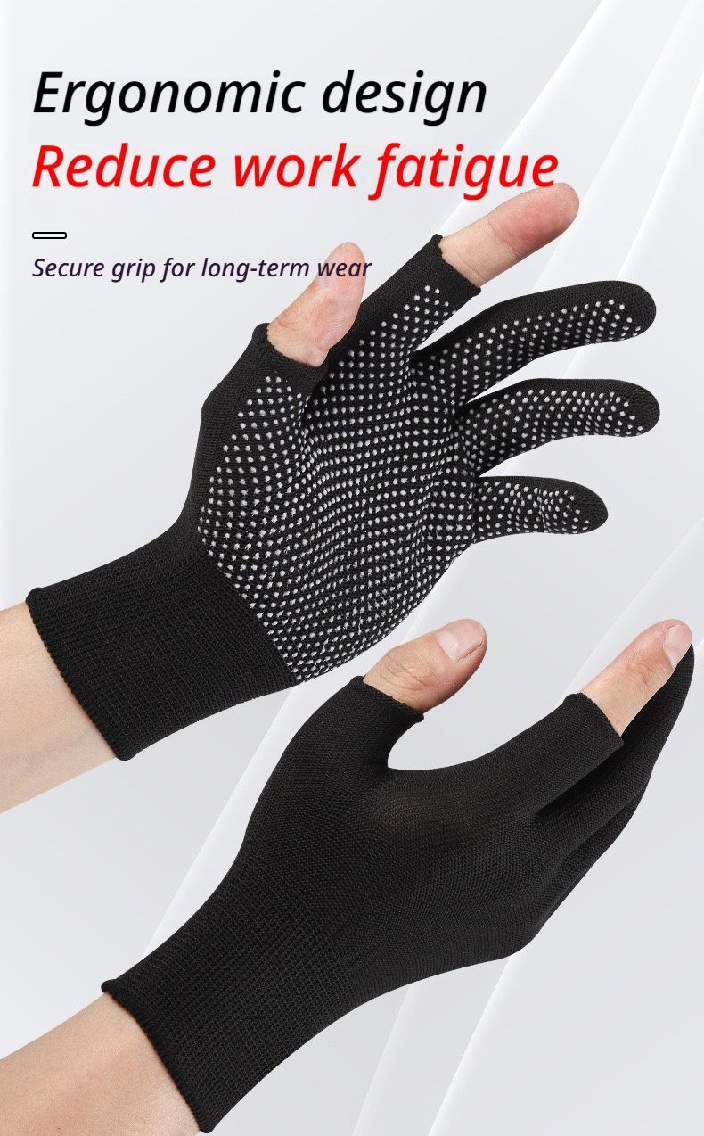 10-Pairs Nylon Work Gloves-Gray Half Finger