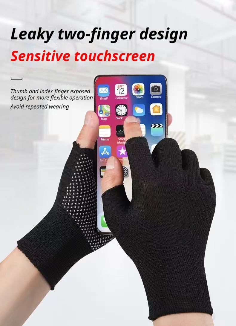 10-Pairs Nylon Work Gloves-Gray Half Finger