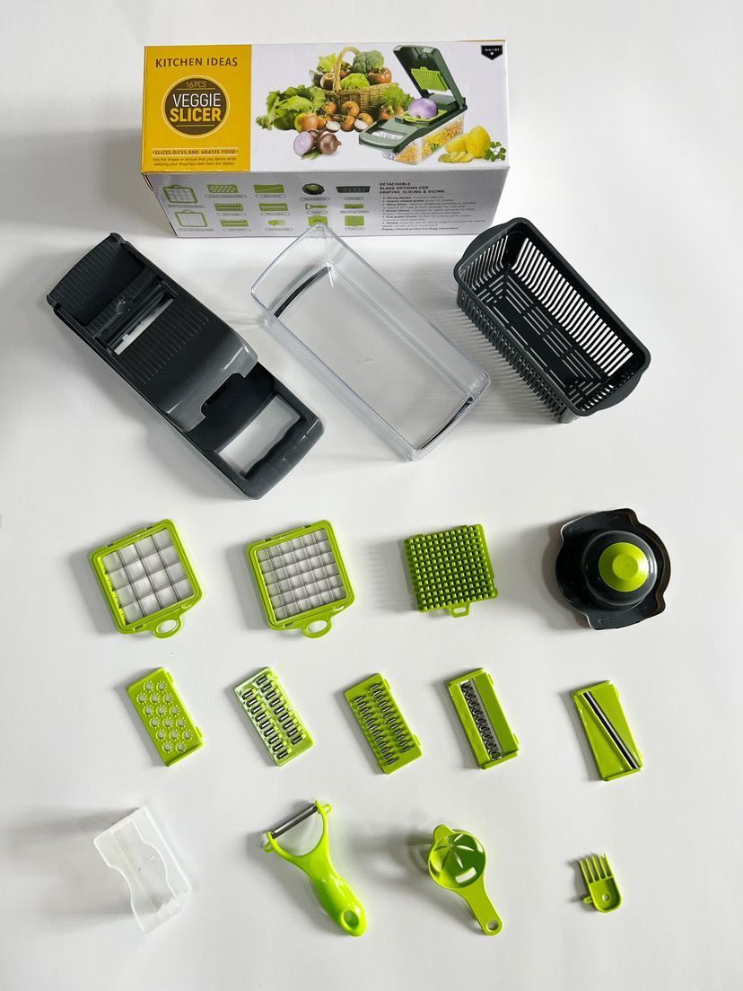16-in-1 Vegetable Chopper (11 Blades+Spoon-shaped Tool)