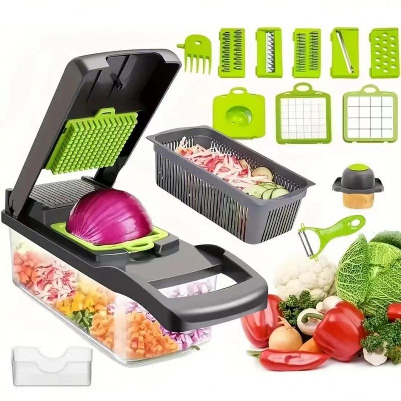 16-in-1 Vegetable Chopper (3 Blades+Spoon-shaped Tool)