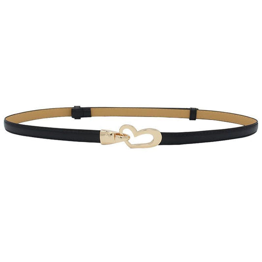 2-Pack Black Adjustable Skinny Belt with Heart Buckle