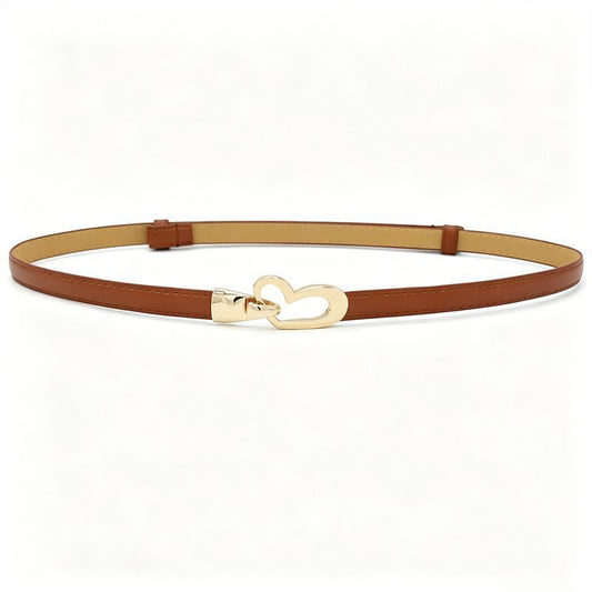 2-Pack Camel-Colour Adjustable Skinny Belt with Heart Buckle