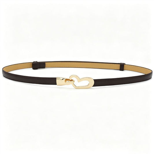 2-Pack Dark-Brown Adjustable Skinny Belt with Heart Buckle