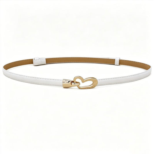 2-Pack White Adjustable Skinny Belt with Heart Buckle