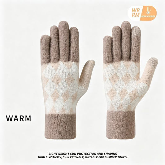 2-Pack Women Warm Touchscreen Knitted Gloves-NT30107 Khaki