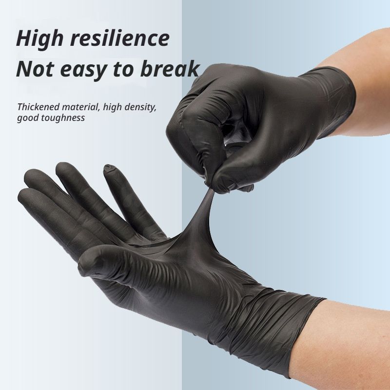 300Pcs Heavy-Duty Black Disposable Nitrile Gloves-Large