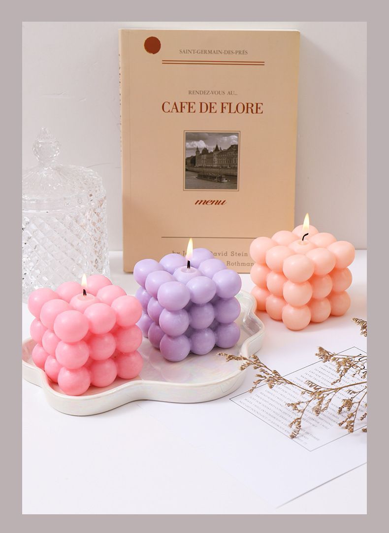 3Pcs light brown Rubik's Cube Scented Candle Home Decor Ornaments