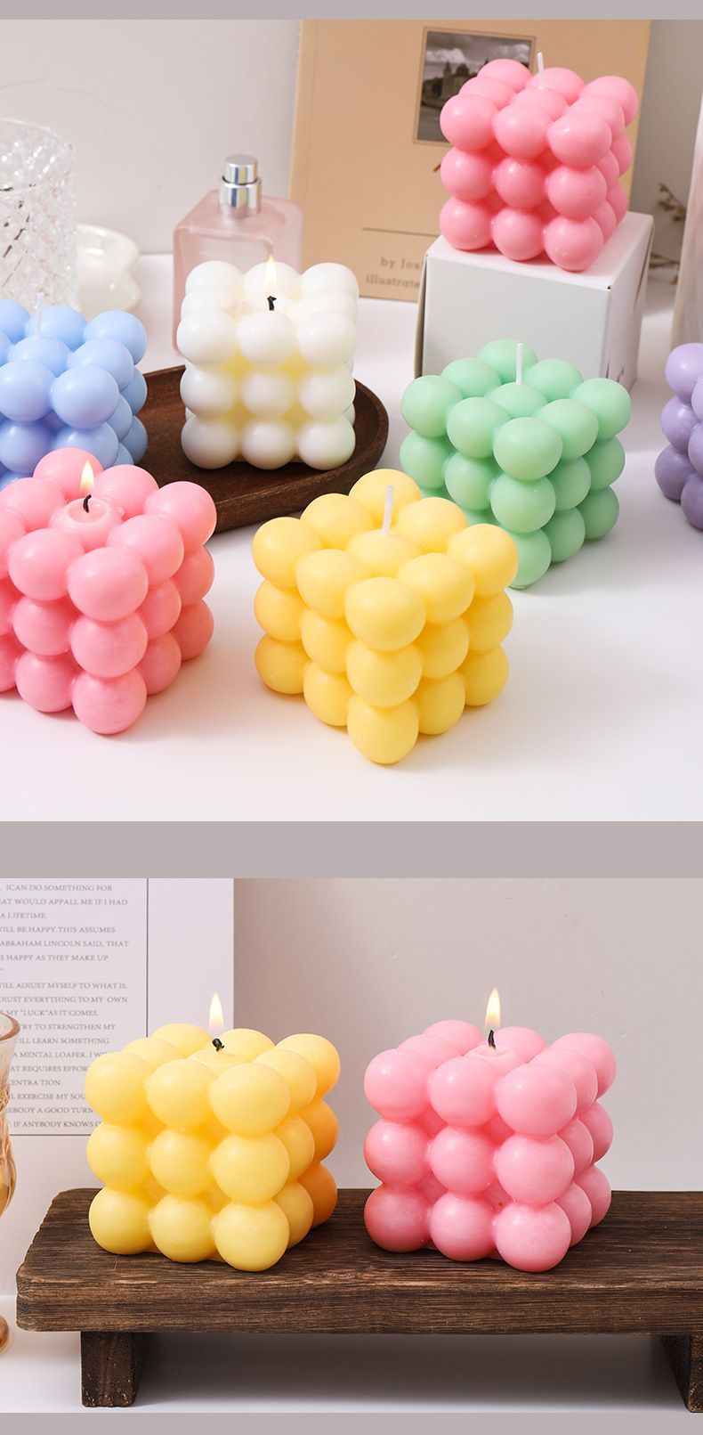 3Pcs White Rubik's Cube Scented Candle Home Decor Ornaments