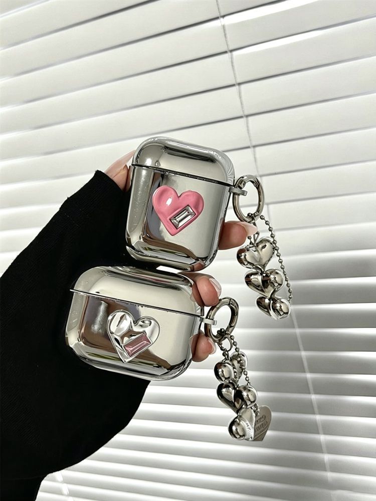 Black Framed Heart Plated Case + 3 Heart Pendants AirPods 2