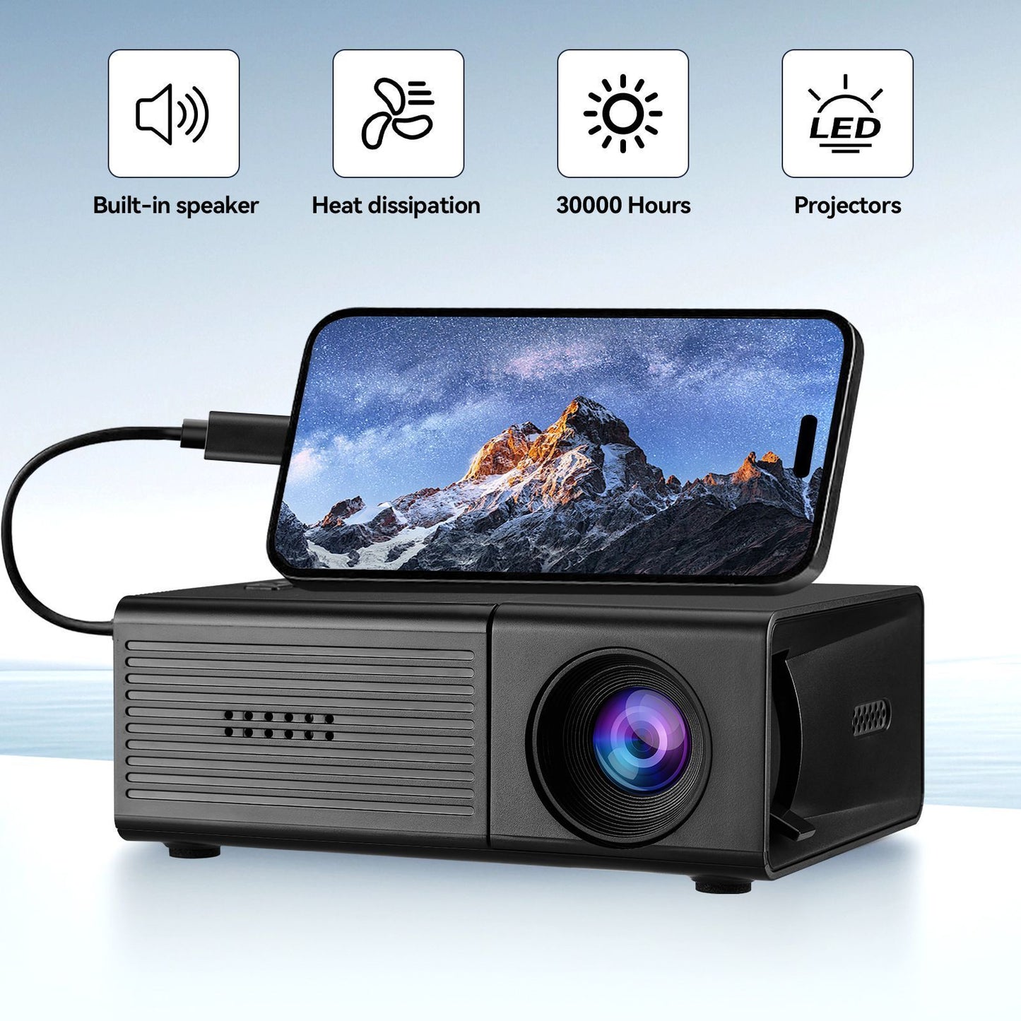 Black M3S 1080P Mini Projector AU Plug Includes Manual