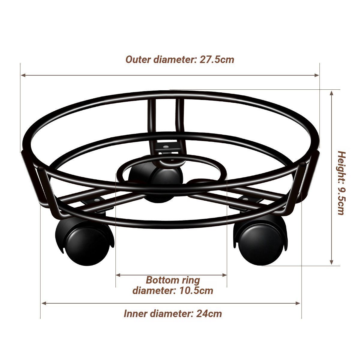 Black Round Movable Plant Caddy with Wheels