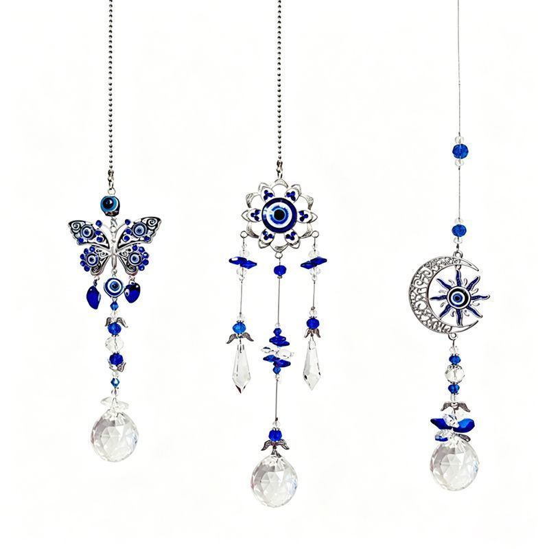 Blue Demon Eye Butterfly Crystal Pendant 3-Piece Set