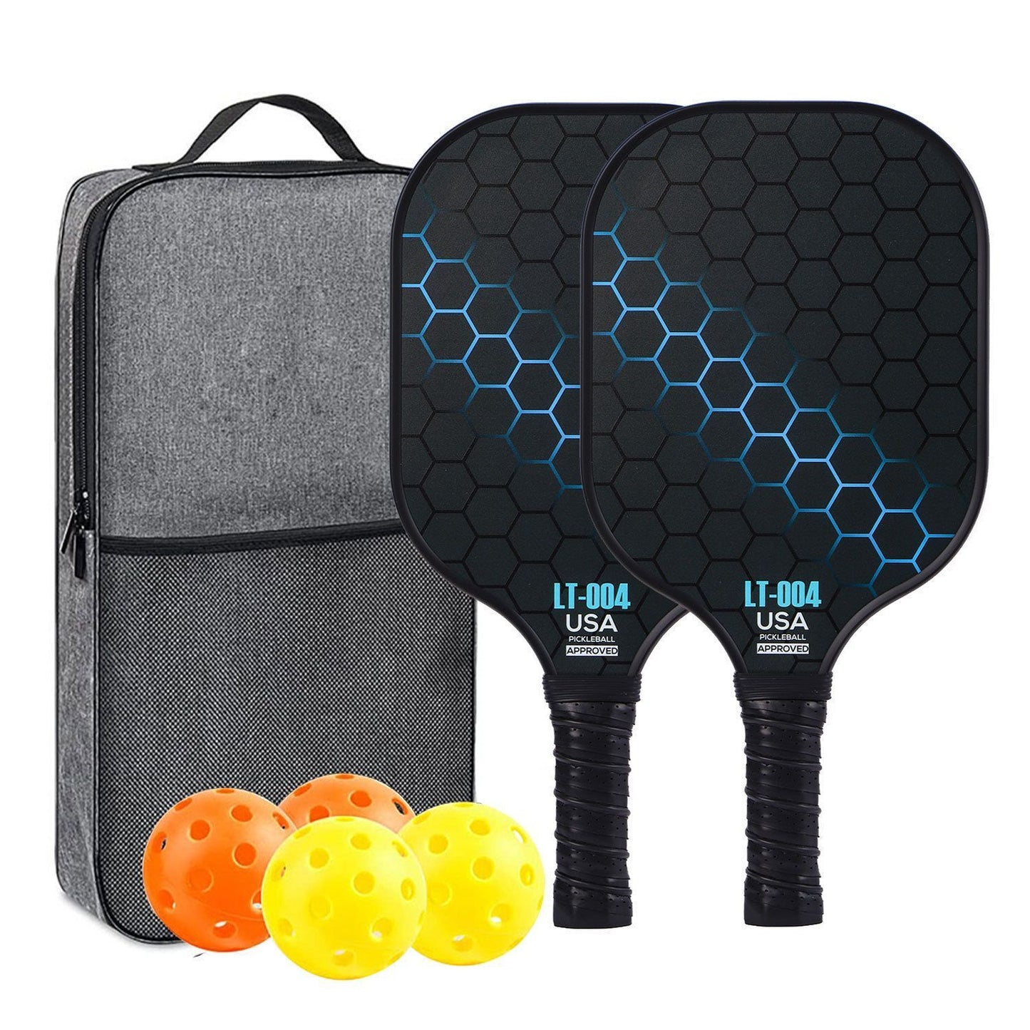 Blue Pickleball Set With 2 Paddles-4 Balls And Gray Carrying Bag