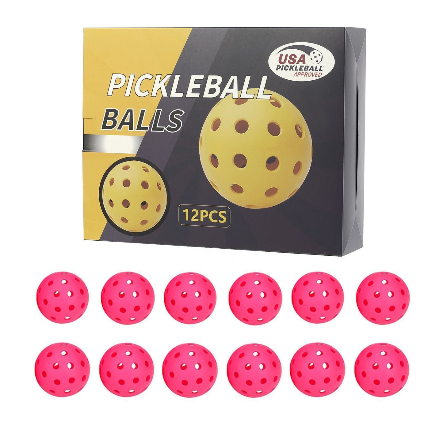 Durable Rose-Red Pickleballs 40-Holes 12-Pack (Color Box)