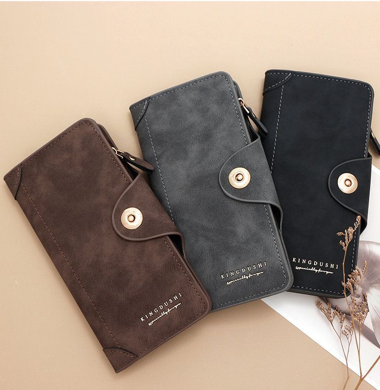 F309-12 Black Matte Long Wallet with Zipper and Magnet 2-Pack