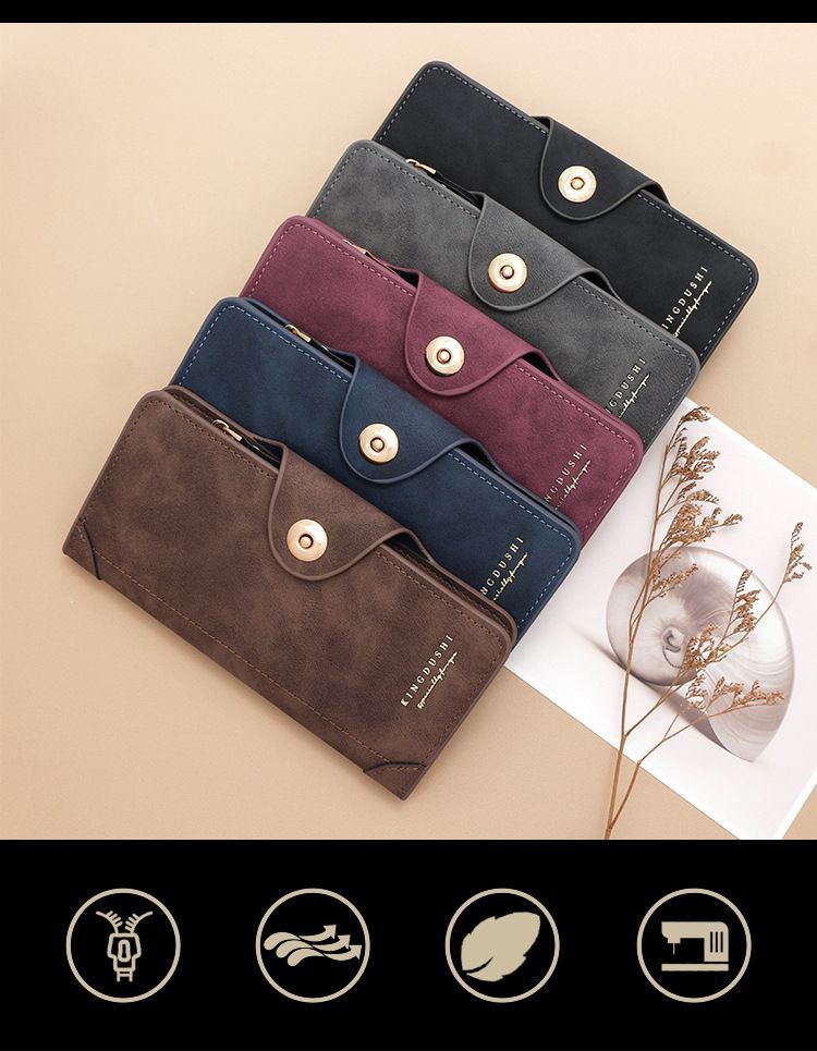 F309-12 Blue Matte Long Wallet with Zipper and Magnet 2-Pack
