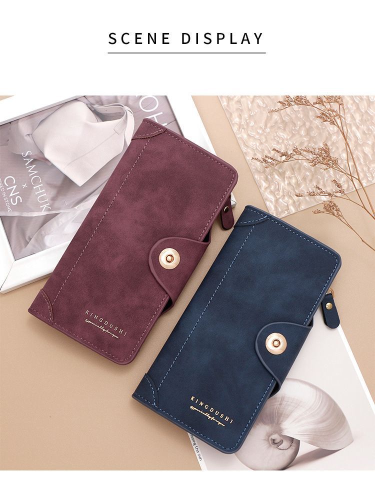 F309-12 Blue Matte Long Wallet with Zipper and Magnet 2-Pack